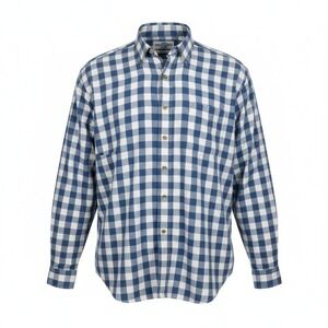 Vintage Mens Shirt Gingham XL Blue White World Island Buffalo Check 100% Cotton